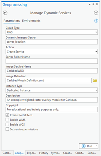 Manage Dynamic Service tool in Geoprocessing pane